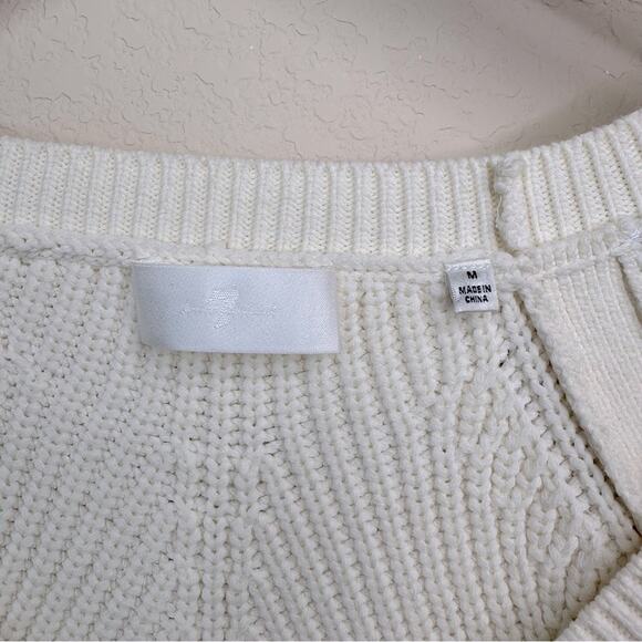 7 For All Mankind Sz M Knit Blouson Sleeve Sweater Cream Boho  Cotton Blend Soft - Picture 9 of 16